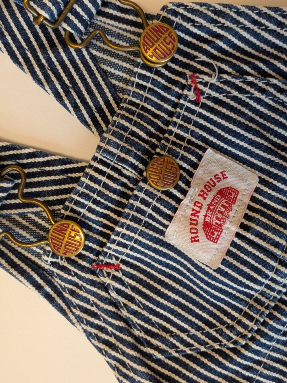 VTG Round House Hickory Railroad Stripe Baby Overalls - Made in USA 12 mos - Picture 3 of 6